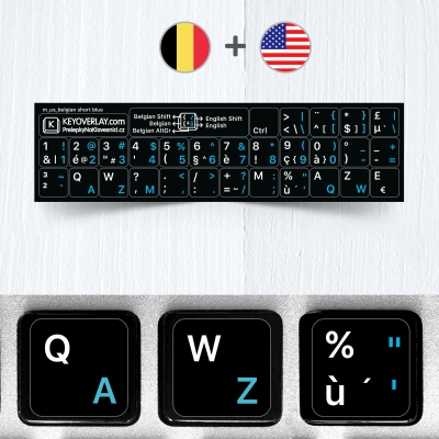 Belgian (AZERTY) & English non transparent keyboard stickers (abridged version)