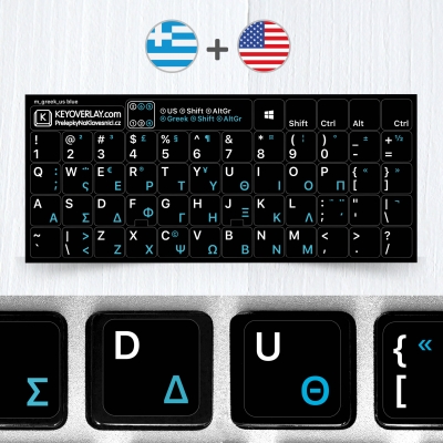 Greek & English Non Transparent Stickers for Black Keyboard