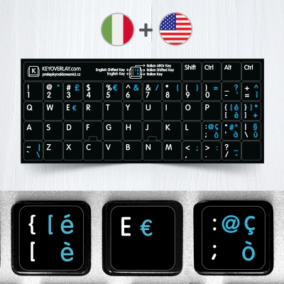 Italian & English non transparent keyboard stickers on black background
