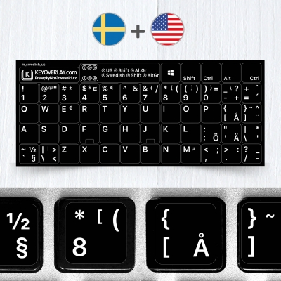 Swedish keyboard stickers on black background
