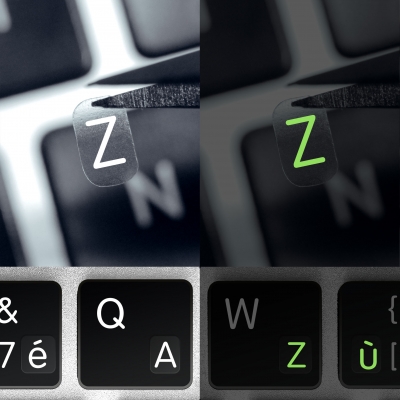 Glowing French Alphabet and Punctuation Symbols with Fluorescent Effect for Dark Keyboard