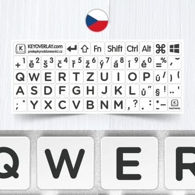Czech BIG Letters Keyboard Stickers on White Background
