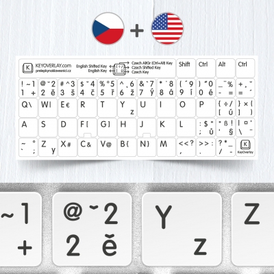 Czech & English non transparent stickers for white keyboard