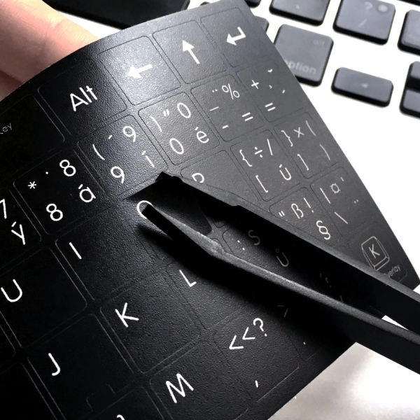 English BIG Letters Keyboard Stickers (US extended) on Black Background