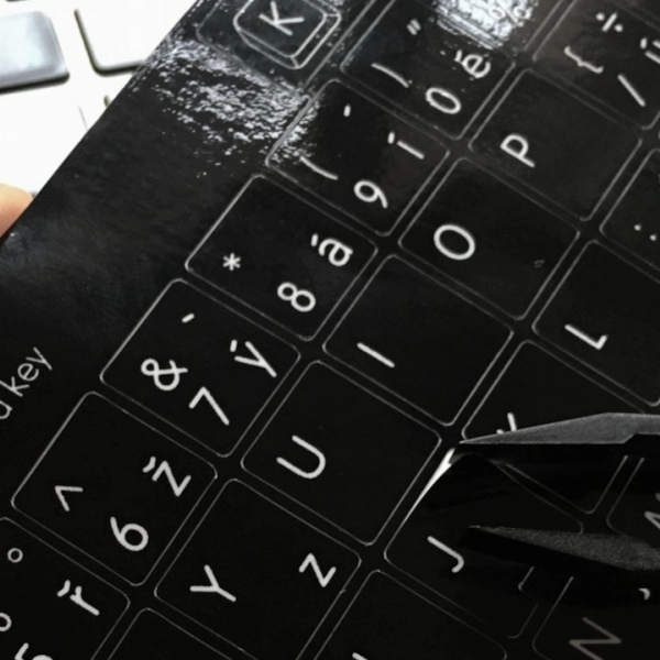 English BIG Letters Keyboard Stickers (US extended) on Black Background