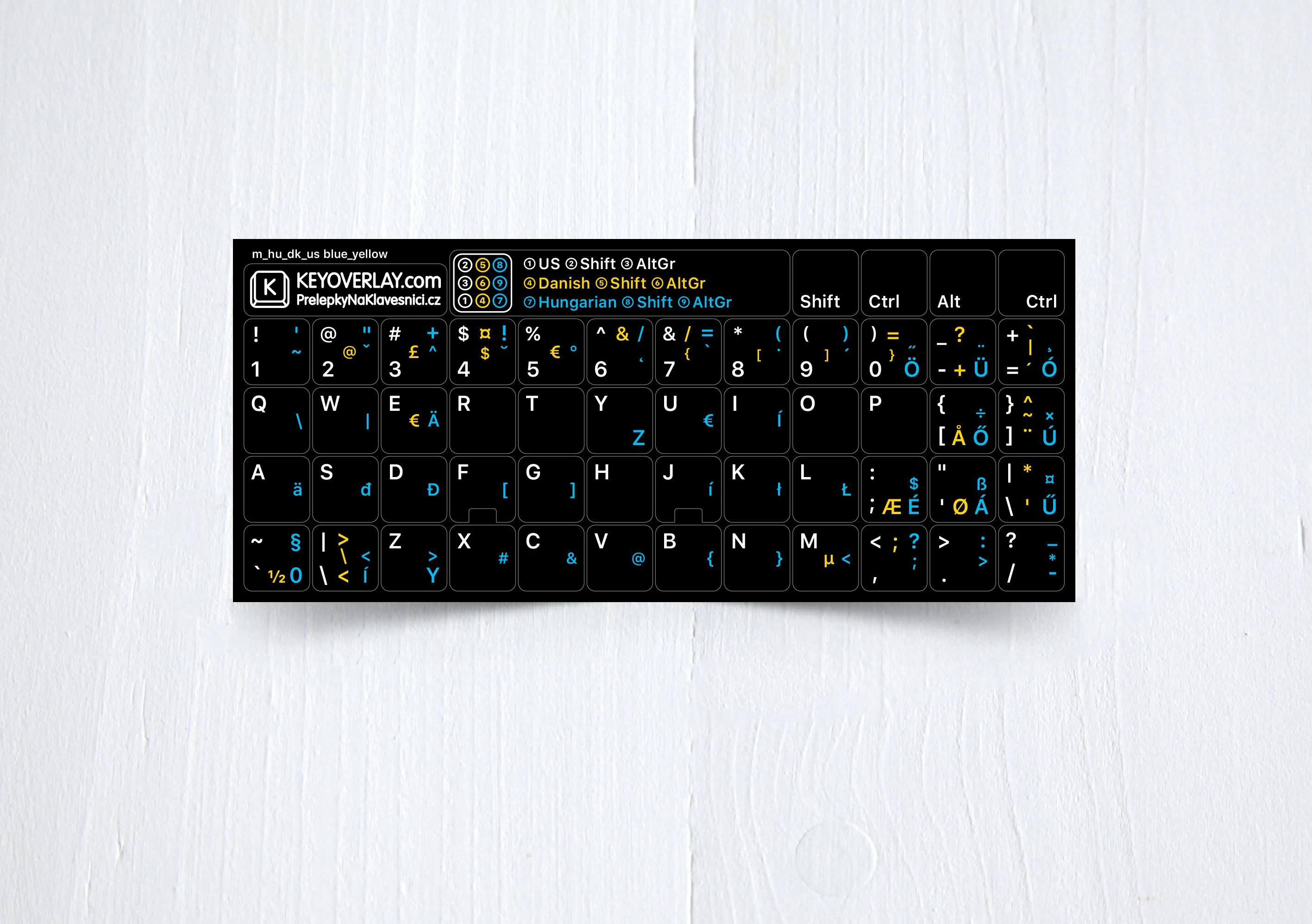 Hungarian, Danish, English keyboard stickers