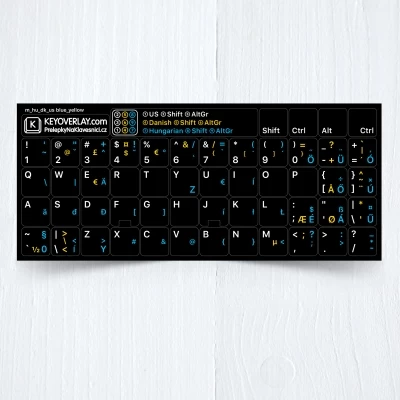 Hungarian, Danish, English keyboard stickers