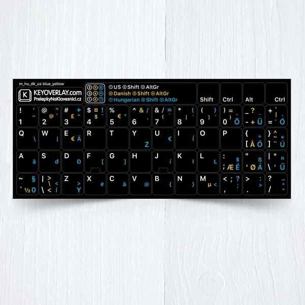 Hungarian, Danish, English keyboard stickers