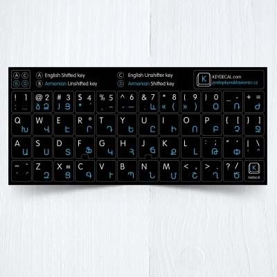 Armenian & English keyboard sticker on black background