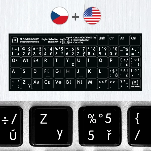 Czech & English (US) non transparent keyboard stickers