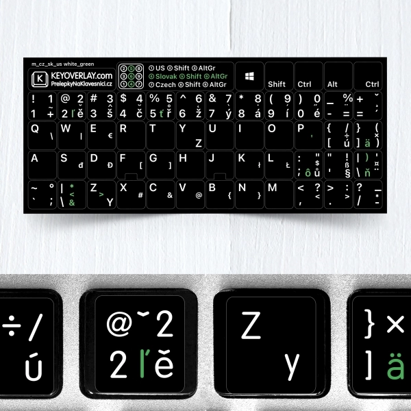 Czech, English and Slovak non transparent keyboard stickers (extended version)