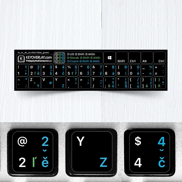 Czech, English and Slovak non transparent keyboard stickers (abridged version)