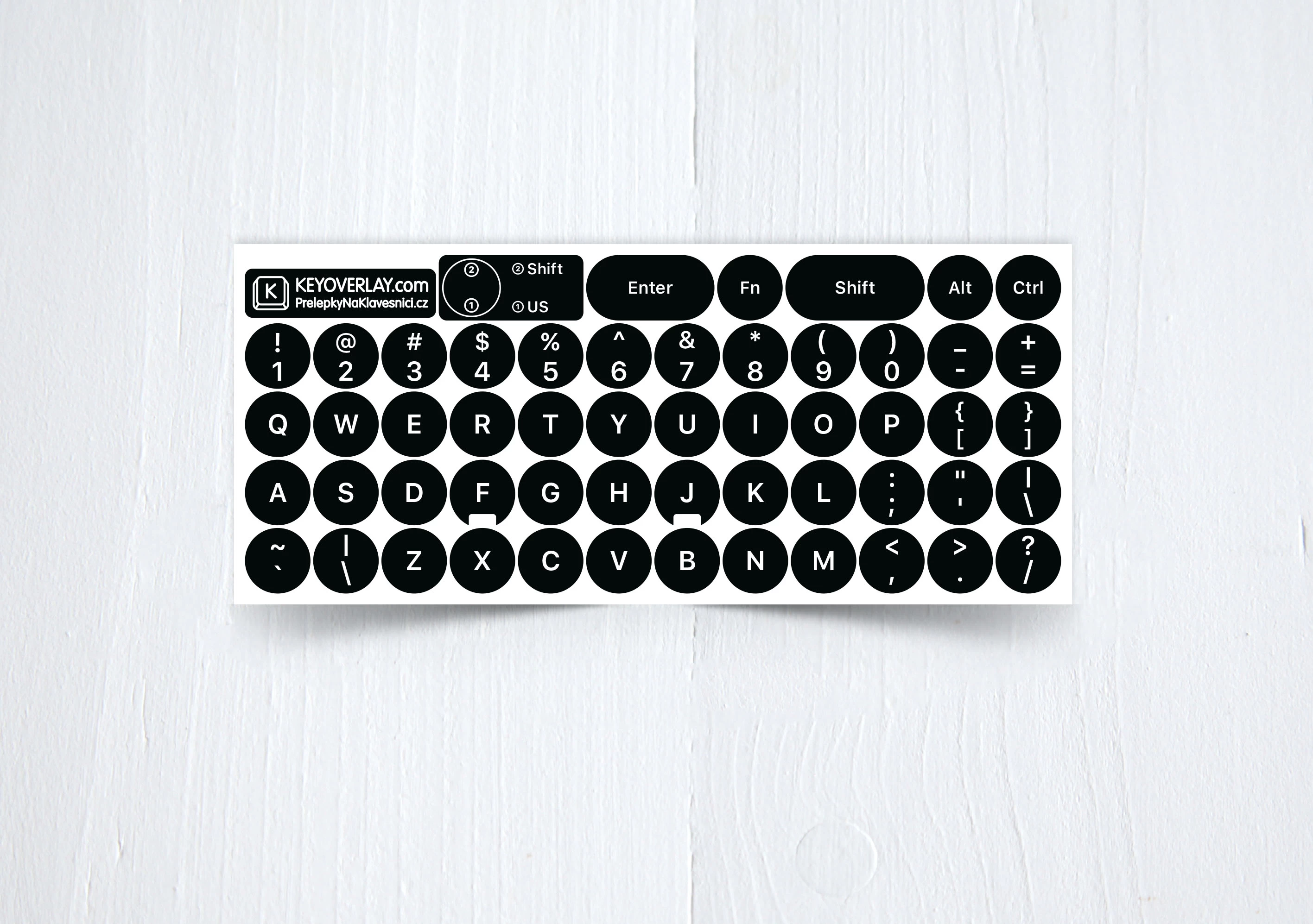 English Round Keyboard Stickers on Black Background