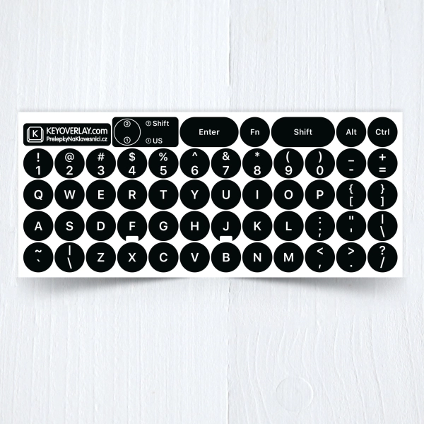 English Round Keyboard Stickers on Black Background