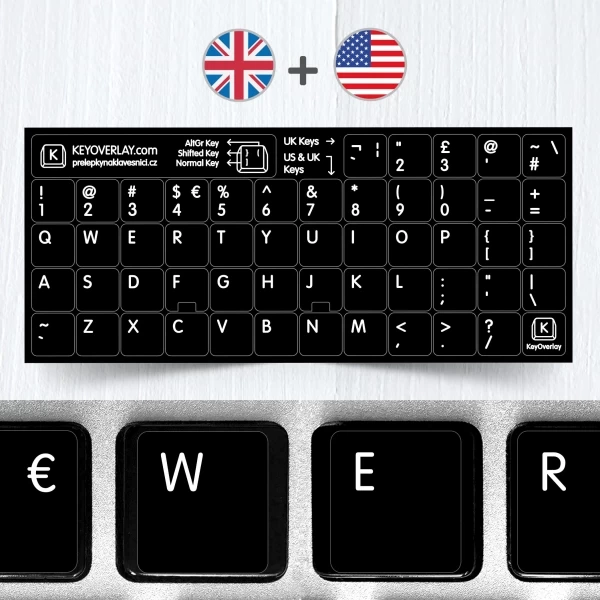 UK & US keyboard layout on black background