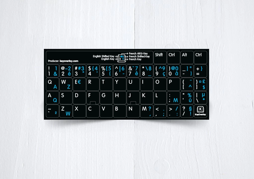French (AZERTY) & English non transparent keyboard stickers (extended version)
