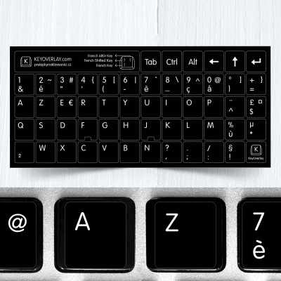French (AZERTY) Keyboard Stickers on black background