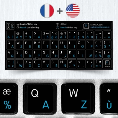 French (AZERTY) & English non transparent keyboard stickers (extended version)
