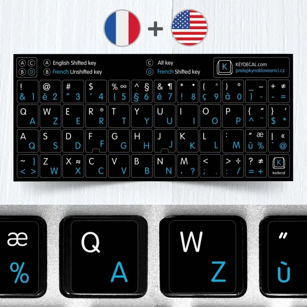 French (AZERTY) & English non transparent keyboard stickers (extended version)