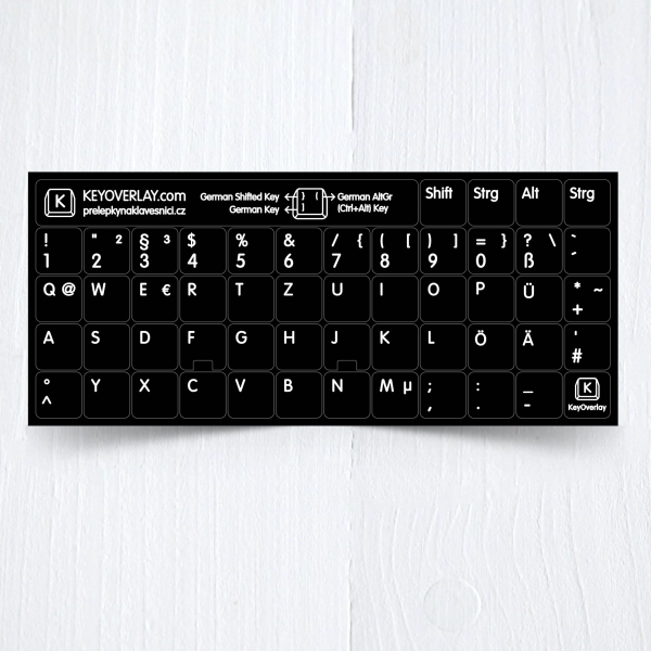 German (QWERTZ) non transparent keyboard stickers (extended version)