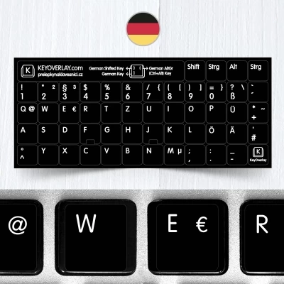 German (QWERTZ) non transparent keyboard stickers (extended version)