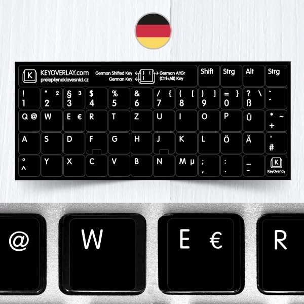 German (QWERTZ) non transparent keyboard stickers (extended version)