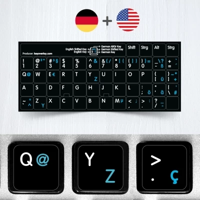 German (QWERTZ) & English non transparent keyboard stickers (extended version)