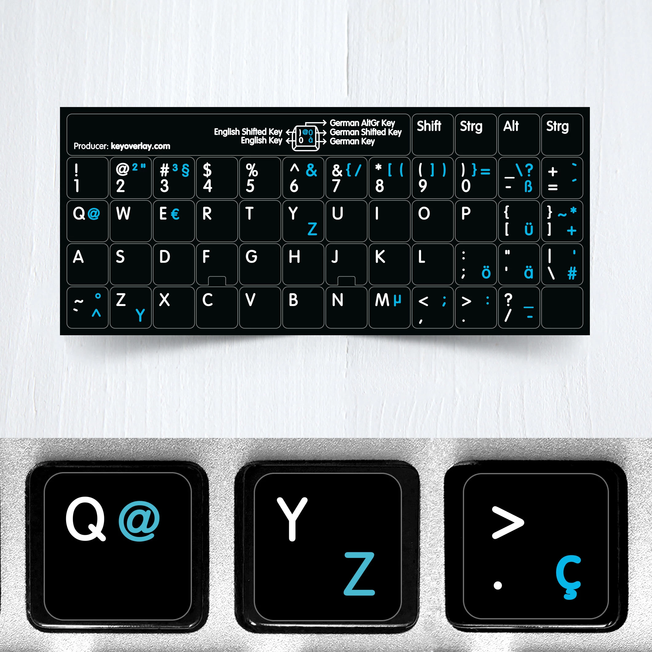 German (QWERTZ) & English non transparent keyboard stickers (extended version)