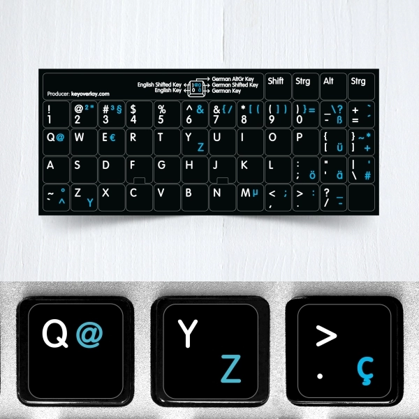 German (QWERTZ) & English non transparent keyboard stickers (extended version)