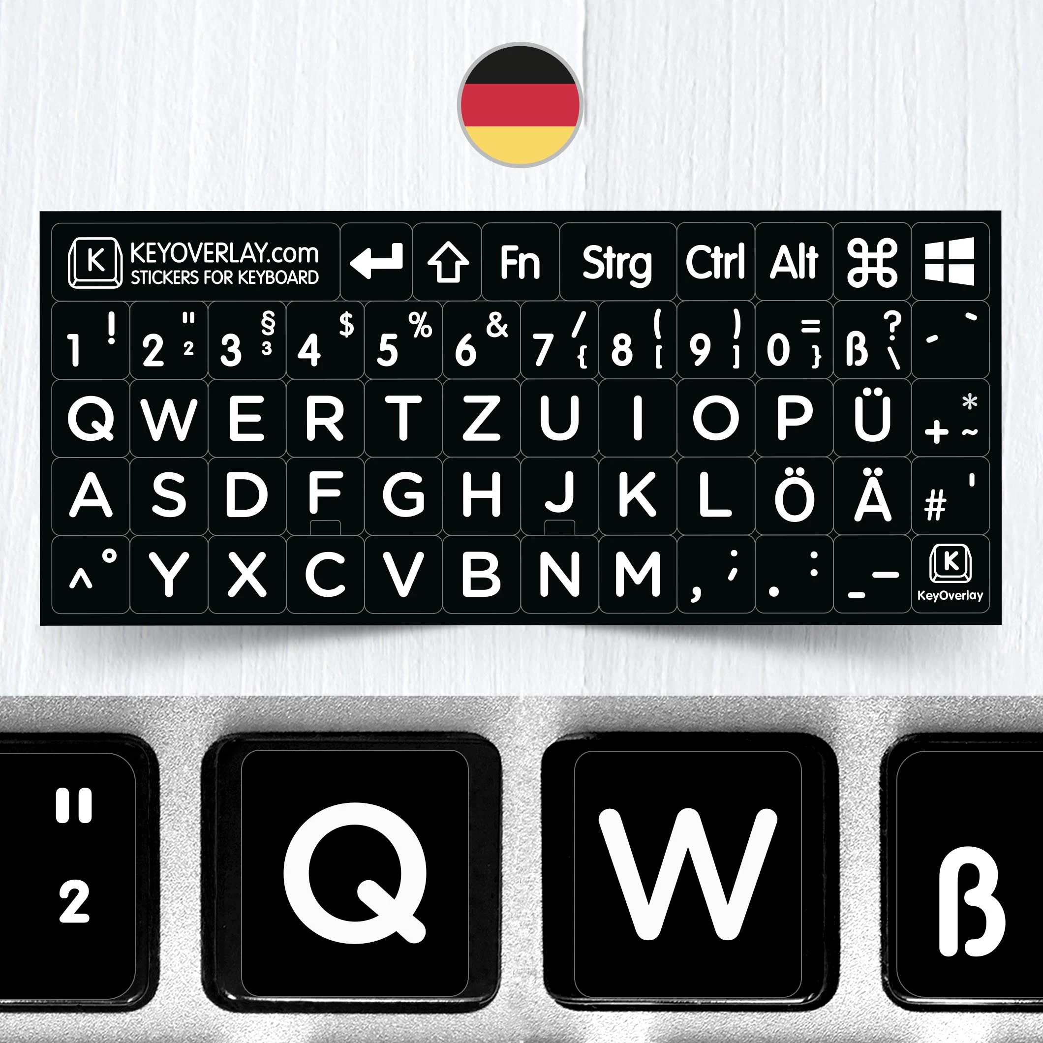 German BIG Letters Non Transparent Keyboard Stickers