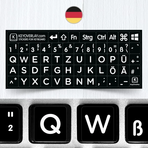 German BIG Letters Non Transparent Keyboard Stickers