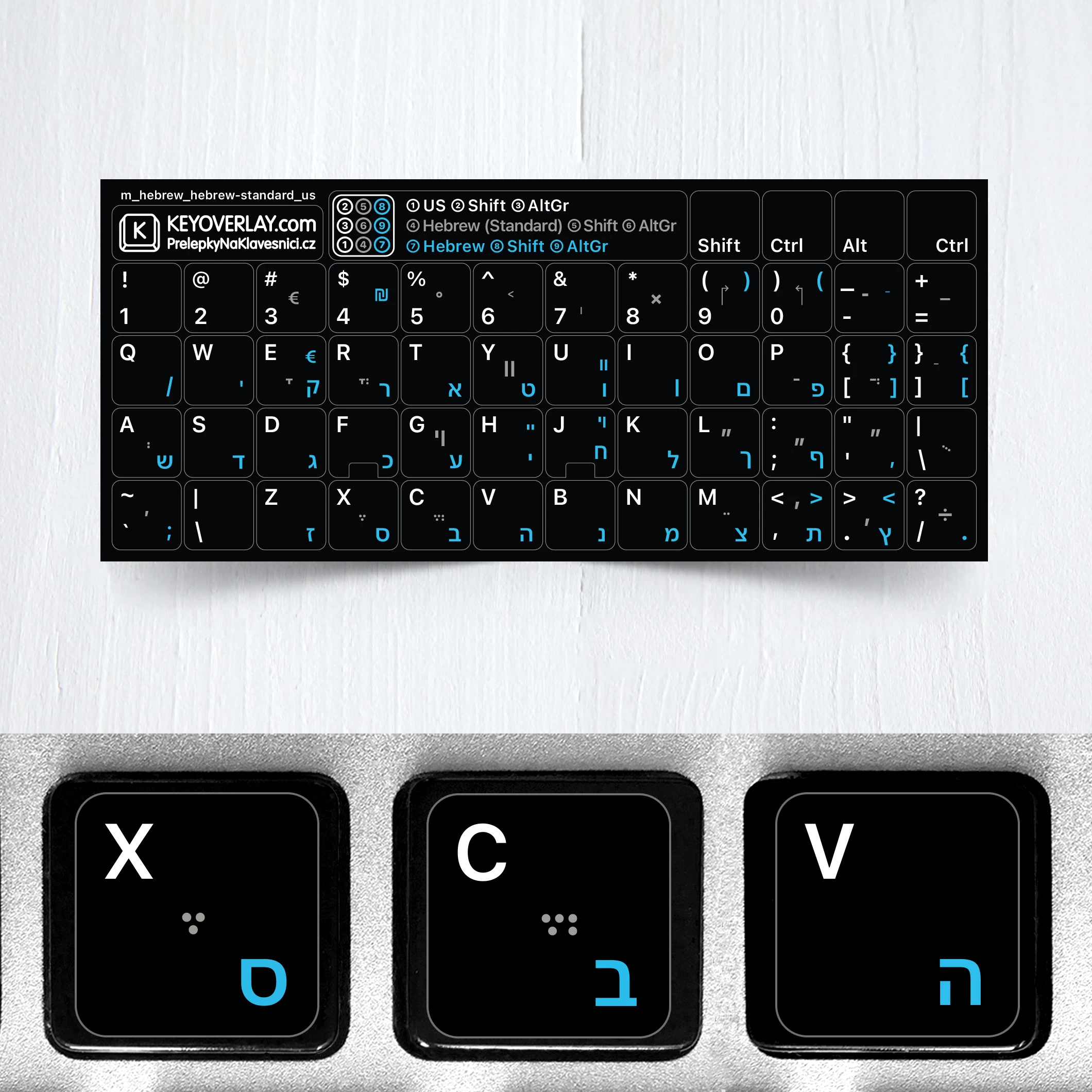 Hebrew & English Non Transparent Stickers for Black Keyboard