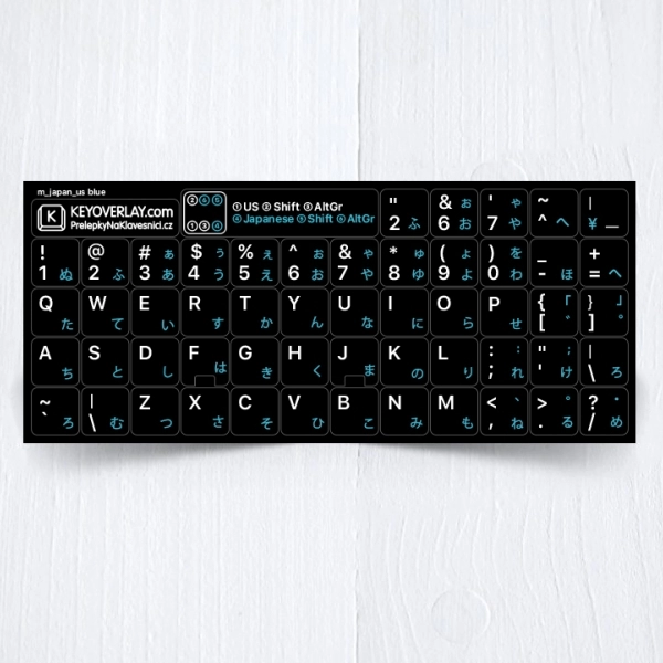 Japanese & English non transparent keyboard stickers on black background