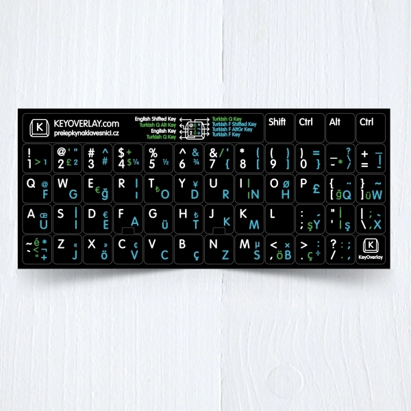 Turkish F + Q and English Non Transparent Stickers for Black Keyboard