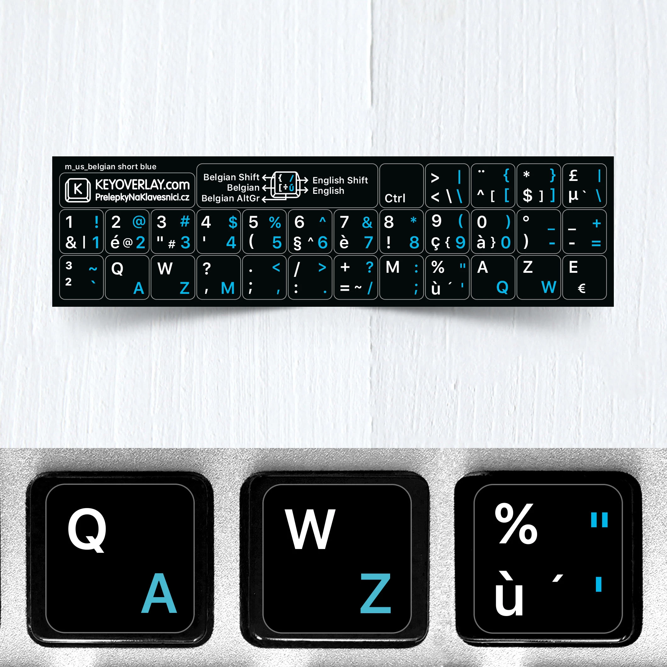 Belgian (AZERTY) & English non transparent keyboard stickers (abridged version)