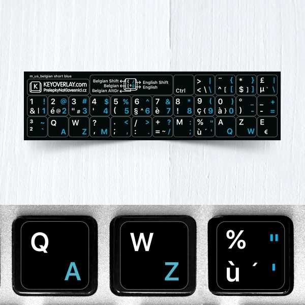 Belgian (AZERTY) & English non transparent keyboard stickers (abridged version)
