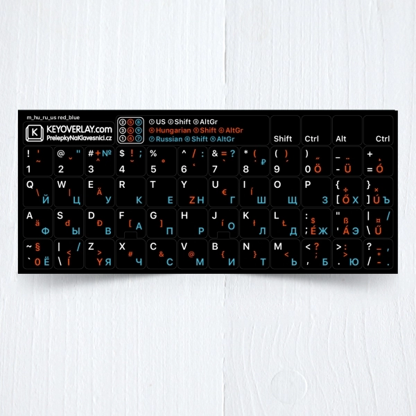 Hungarian, Russian, English keyboard stickers