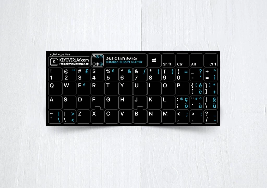 Italian & English non transparent keyboard stickers on black background