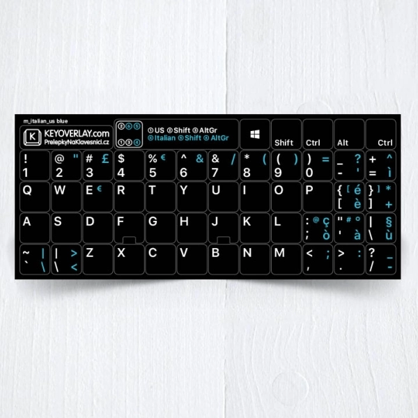 Italian & English non transparent keyboard stickers on black background