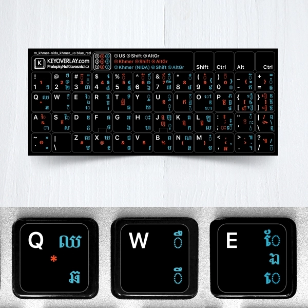 Khmer & English non transparent keyboard stickers (extended version)