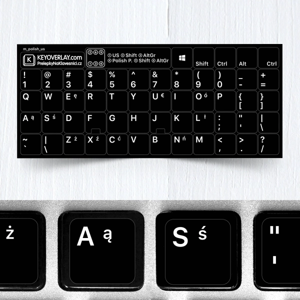 Polish & English Non Transparent Stickers for Black Keyboard