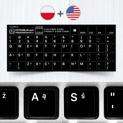Polish & English Non Transparent Stickers for Black Keyboard