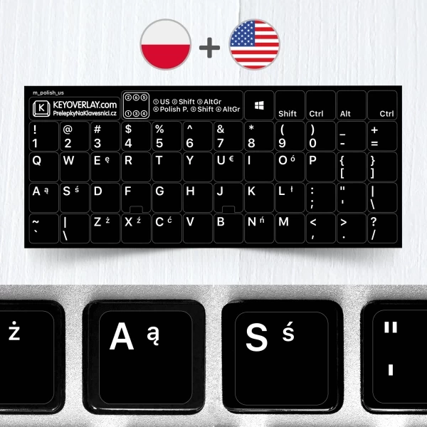 Polish & English Non Transparent Stickers for Black Keyboard