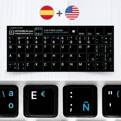 Spanish & English Non Transparent Stickers for Black Keyboard