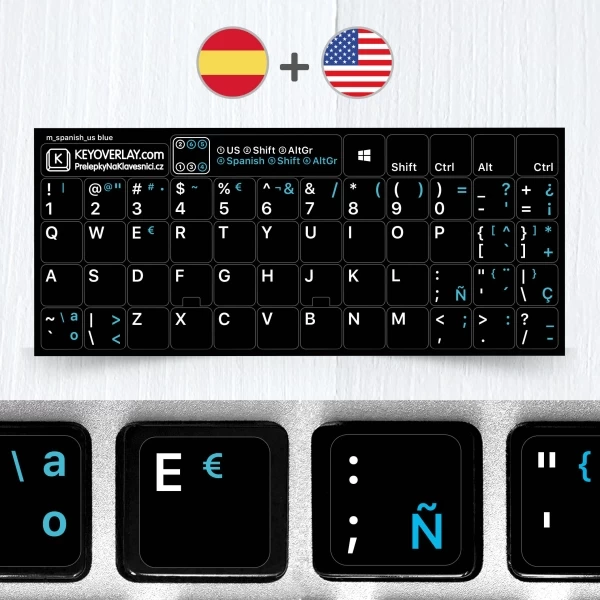 Spanish & English Non Transparent Stickers for Black Keyboard