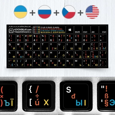 Czech, Russian, English and Ukrainian non transparent keyboard stickers