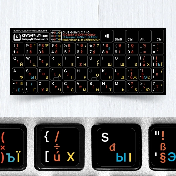 Czech, Russian, English and Ukrainian non transparent keyboard stickers