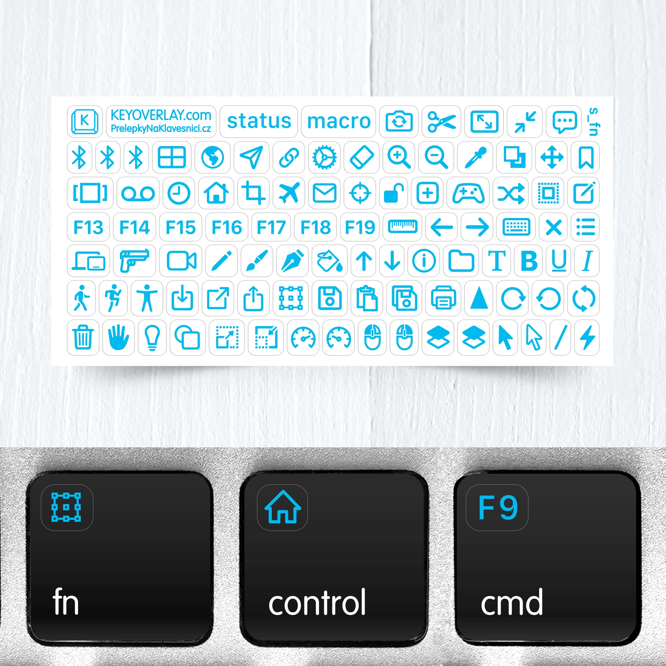 Icons for functions, editing, and gaming – mini transparent keyboard stickers, Vol.2