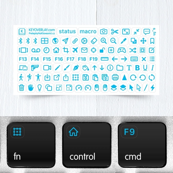 Icons for functions, editing, and gaming – mini transparent keyboard stickers, Vol.2