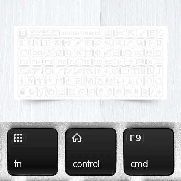 Icons for functions, editing, and gaming – mini transparent keyboard stickers, Vol.2
